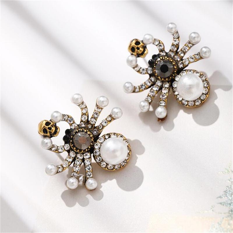 2023 Retro Style Spider Pearl Zircon Earrings For Women Halloween Party Zircon Gift Accessories
