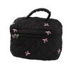 Yousheng Quilted Cosmetic Case Soft Makeup Pouch with Bow Embroidery Travel Toiletry Organizer for Women Girls Makeup