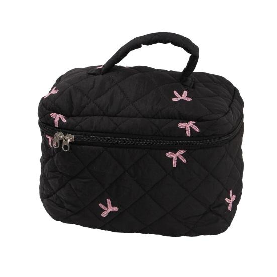 Yousheng Quilted Cosmetic Case Soft Makeup Pouch with Bow Embroidery Travel Toiletry Organizer for Women Girls Makeup
