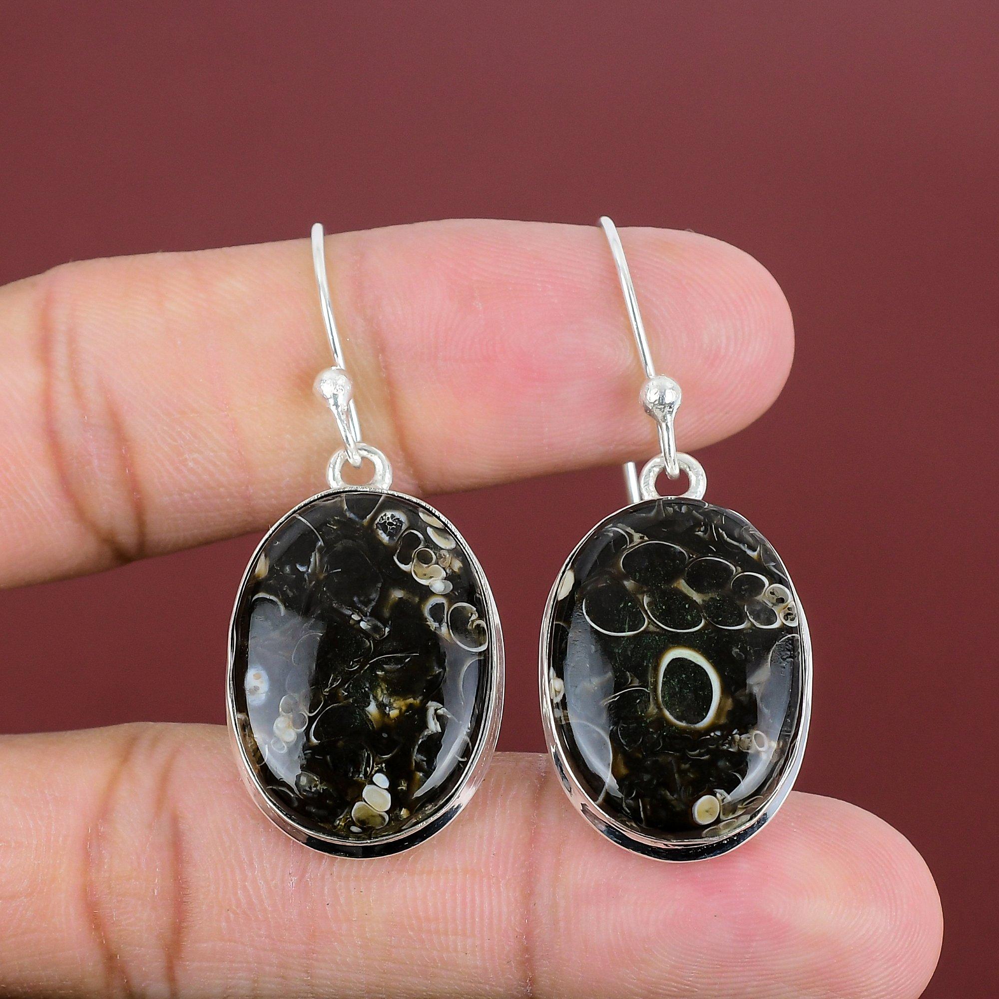 Turritella Agate Earring Gemstone Earrings 925 Sterling Silver Earring Very Pretty Turritella Agate Jewelry Handmade Earrings Gifts For Her