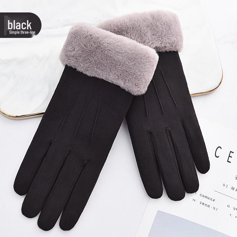Women's Autumn Winter Touchscreen Suede Gloves, Velvet-Lined and Thickened for Warmth, Perfect for Cycling