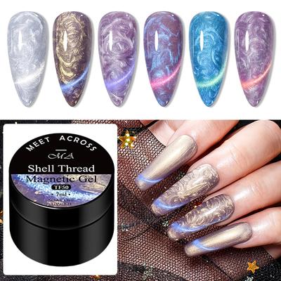 1 Pc MEET ACROSS 7ml Magnetic Thread Shell Gel Pattern 9D Glitter Semi Permanent Soak Off Nail Art Varnish Manicure