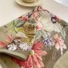 Retro Floral Print Small Neck Ties 70*70Cm Velvet Square Scarf For Women Soft Cotton Neckerchief Lady Hijab Female Hair Headband