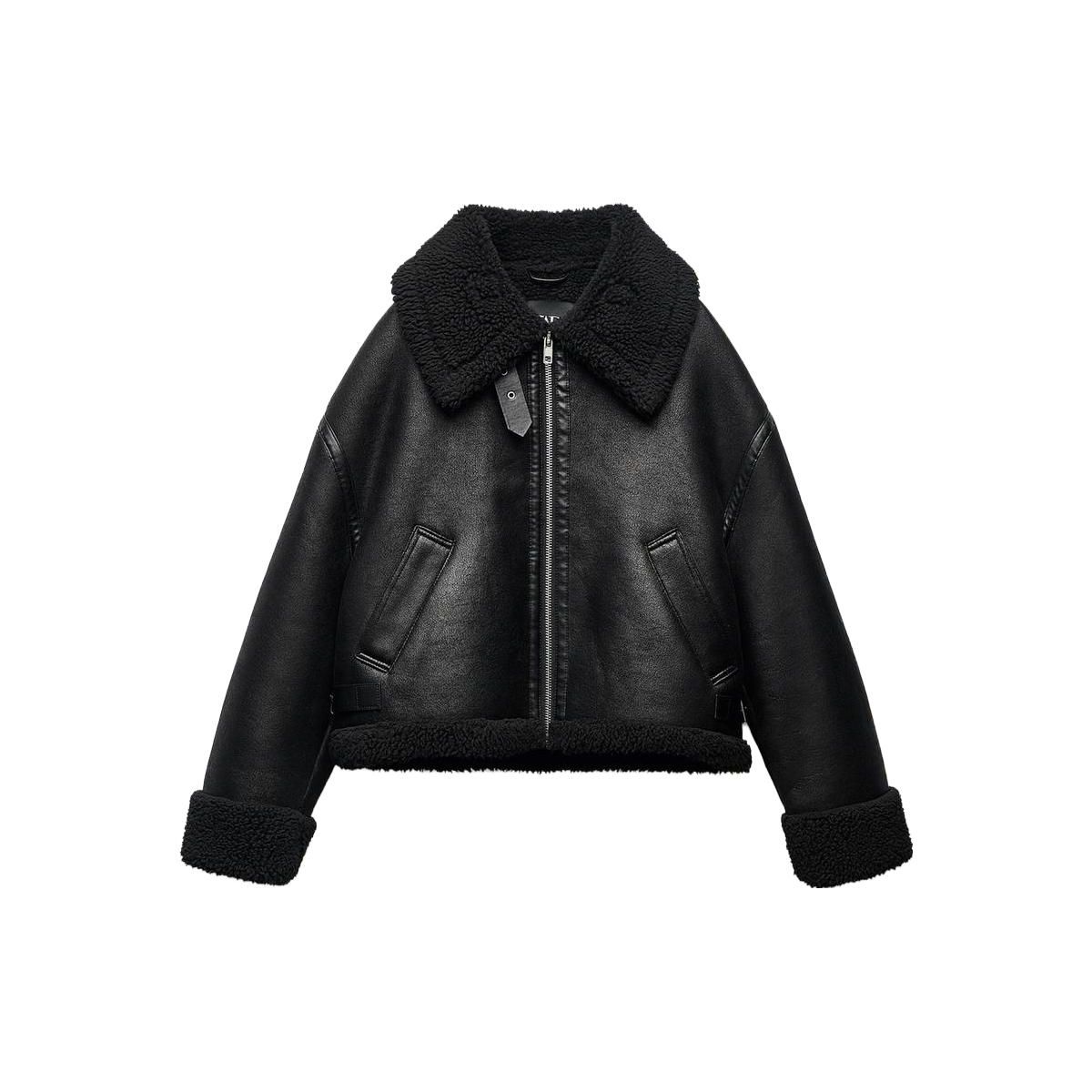 ZARA Women s Black Reversible Faux Leather Biker Aviator Jacket 03548245800-33 XS