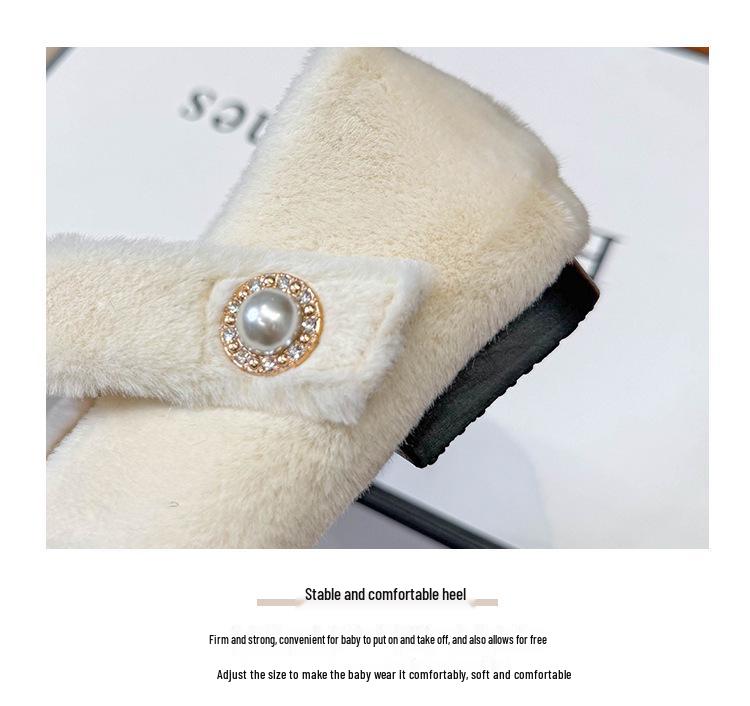 2025 Winter Girls' Furry Shoes: V-Neck Cotton Clogs with Fleece Lining, Soft Sole Moccasins, Warm Korean Style for Outdoor Wear