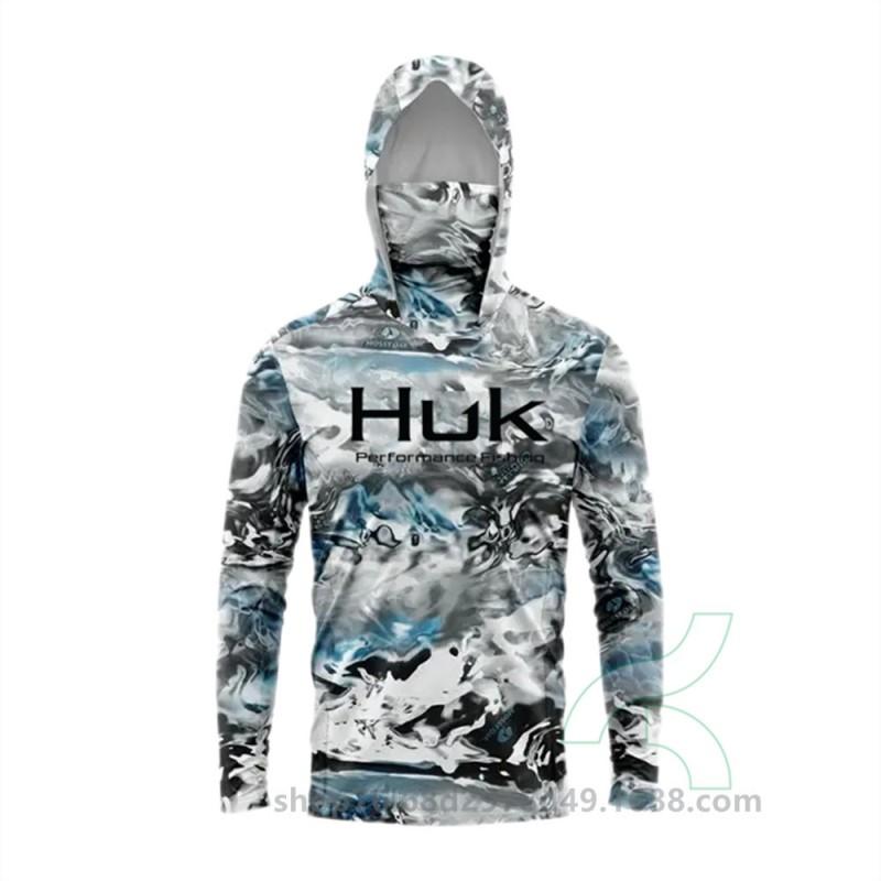 Mens Quick-Dry Fishing Hoodie With Integrated Face Cover UPF50 Sun Protection Lightweight Breathable Angling Shirt