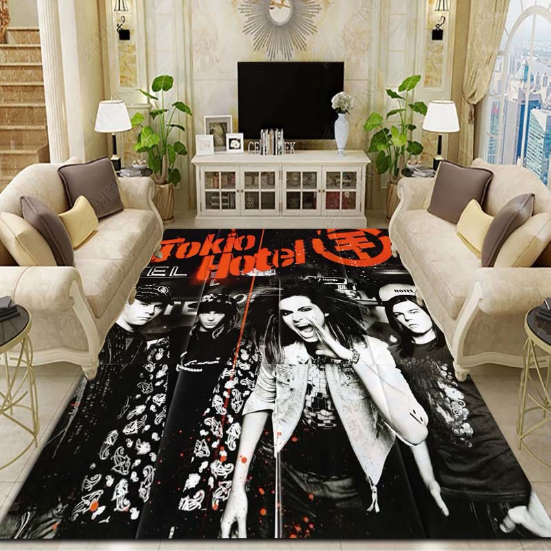 Tokio Hotel Rock Band Area Flannel Rug 3D Print Bill Tom Kaulitz Non Slip Soft Carpet Living Room Bedroom Home Decor Rock Gift