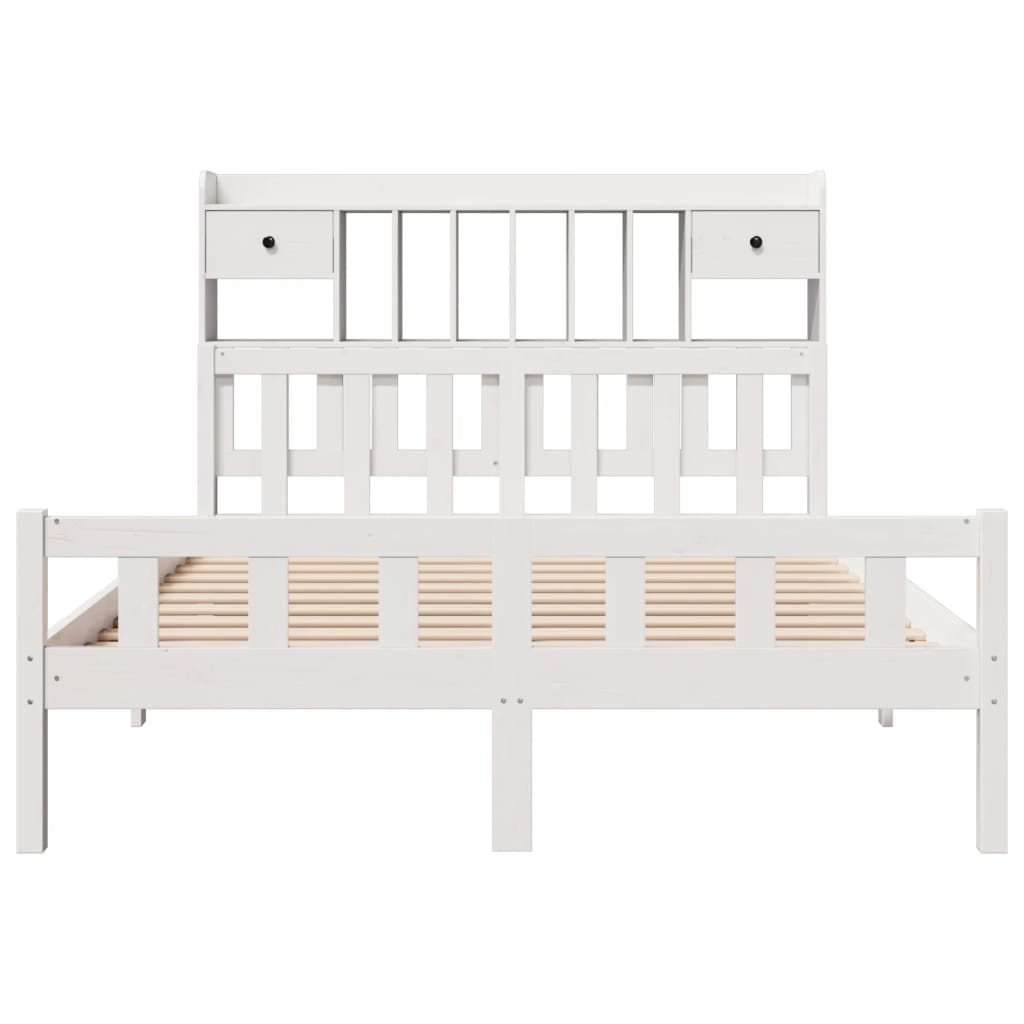 Solid Wood Bed with Shelf Without Mattress White 160 x 200 cm Pine
