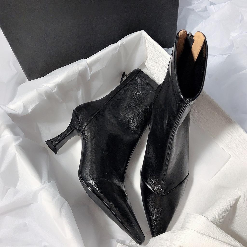 Pointed Elegant Korean Heart Thin Boots Thin Heel Zipper High Heel Short Boots Women