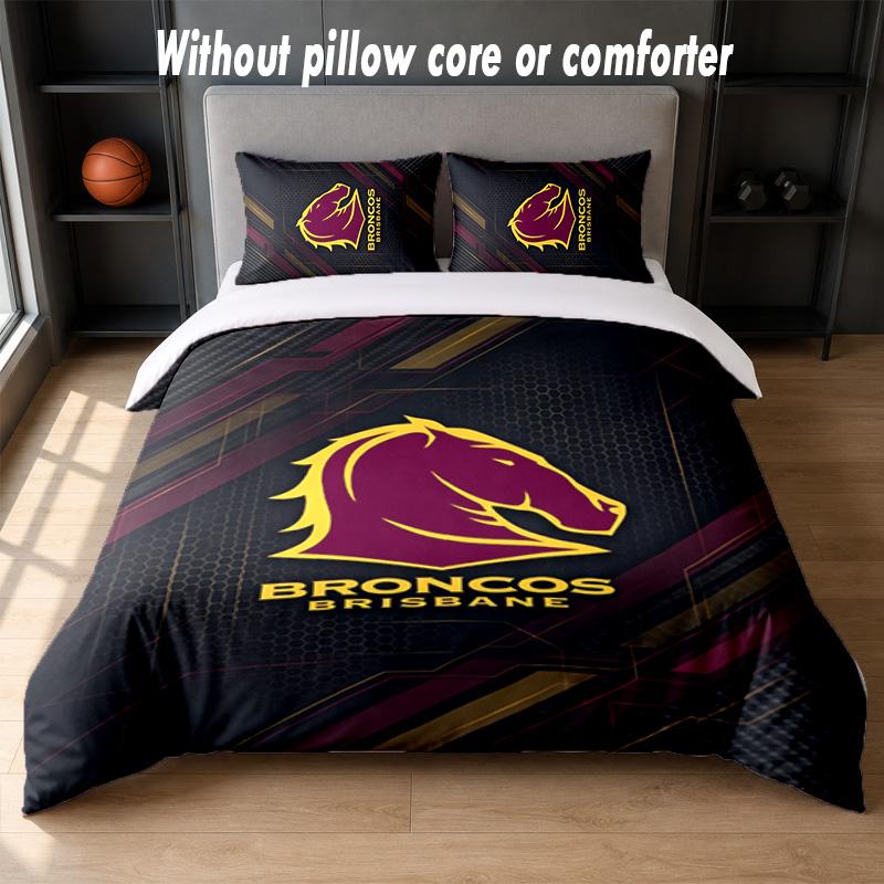 Set Biancheria da Letto Design Brisbane Broncos 1 Copripiumino + 2 Federe Morbido Traspirante Biancheria da Letto per la Casa