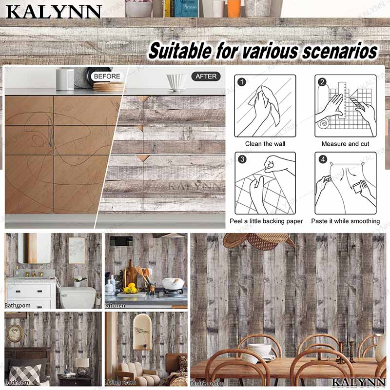 Wood Contact Paper Peel and Stick Wallpaper Self Adhesive Removable Vintage Faux Wood Wall Paper Plank Shelf Home Decoration