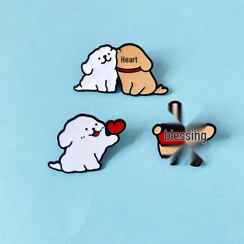 Cartoon Cute Golden Retriever & Maltese Puppy Brooch - Dog Badge for Men, Women, and Students