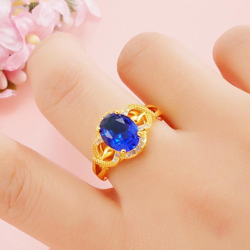 Vietnam Sand Gold 24K Zircon Crystal Women's Open Ring