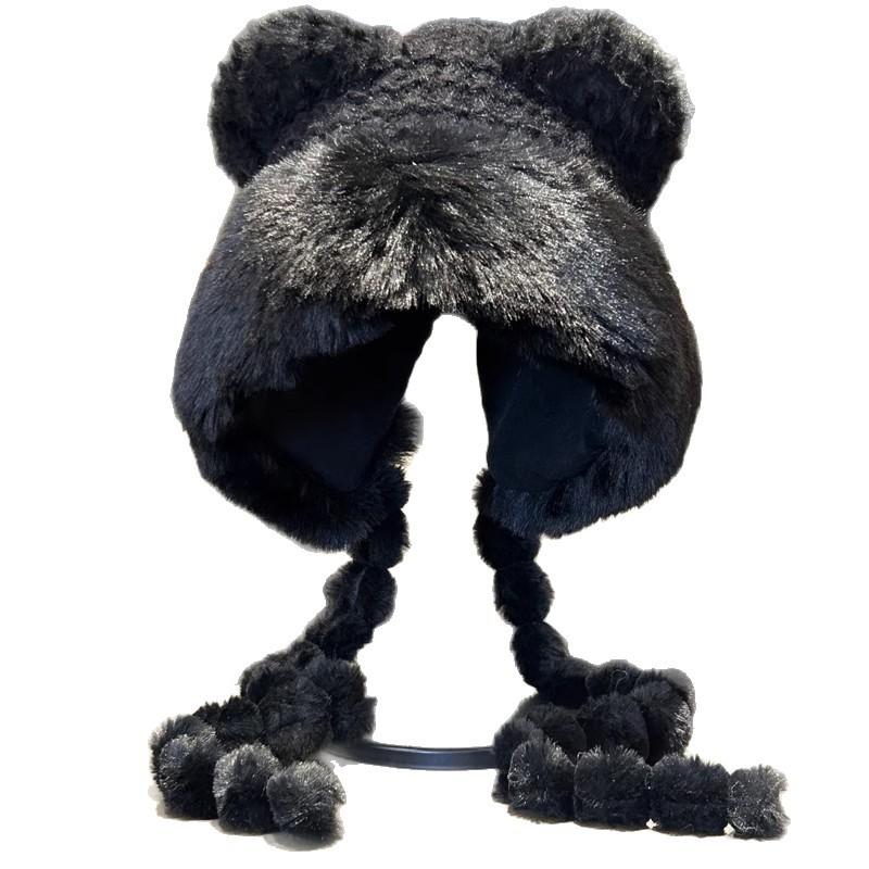 Winter warm ear protection cute plush hat women's plush thickened knitted wool hat imitation fur show face small Lei Feng hat