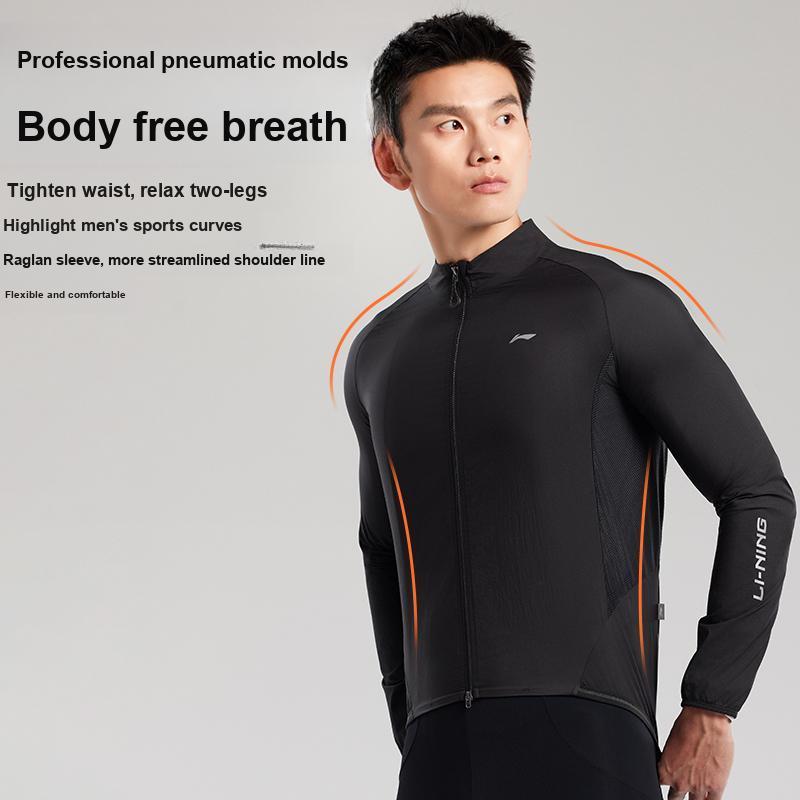 Li Ning Outdoor Windproof Quick-Dry Sun Protection Long Sleeve Cycling Jersey Unisex Tops Black LCUY077-1