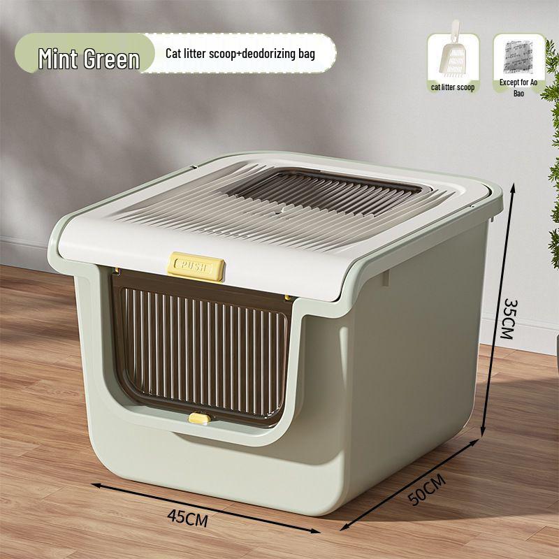 

Flip-Lid Enlarged Anti-Splash Odor-Proof Sand-Proof Extra-Large Universal Cat Litter Box Includes Deodorant Pack + Cat Shovel
