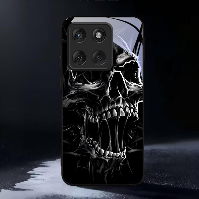 Custodia Nera in Vetro per Telefono con Teschio e Spine Gotico per Motorola Moto Edge 60 70 20 Lite 30 Pro 40 50 Ultra X30 Pro G14 G75 G84