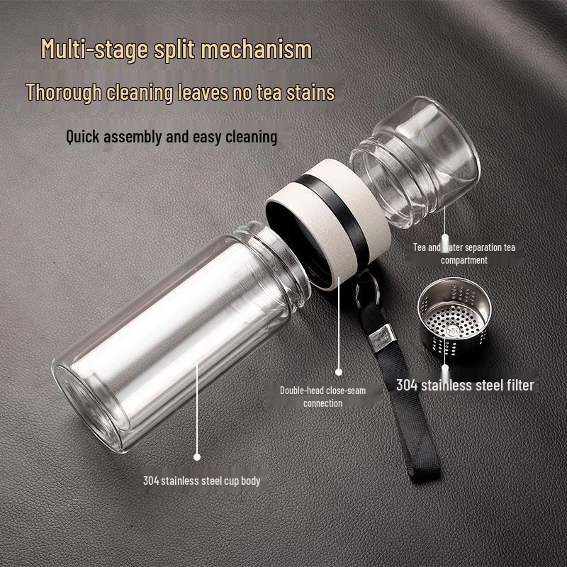 Double Wall Glass Tea Infuser Cup: Portable, Insulated, High Borosilicate Glass with Stylish Design for Travel