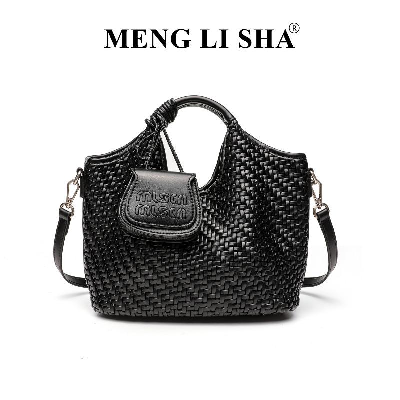 

New woven women s bag commuter versatile shoulder crossbody bucket bag fashionable portable tote bag чорний