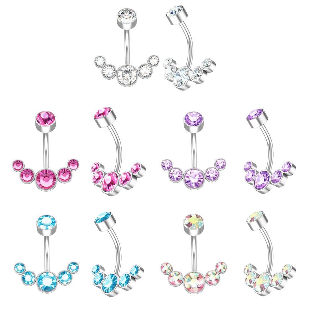 

New Piercing Gifts Women Men Crystal Curved Navel Ring Belly Button Ring Body Jewelry steel-White Crystal