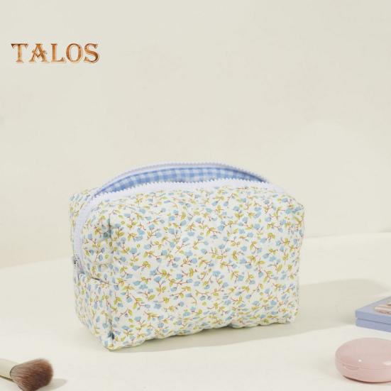 Cosmetic Bag Flower Print Zipper Closure Makeup Brush Storage Bag Reusable Makeup Organizer Toiletries And Beauty Tools Pouch