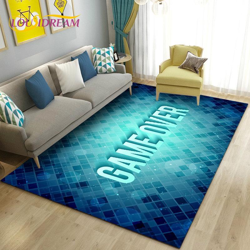 3D kreslený herní koberec s motivem Game Over, Velký koberec do obývacího pokoje, ložnice, k pohovce, Rohožka, Dekorace, Dětská protiskluzová podlahová podložka na hraní
