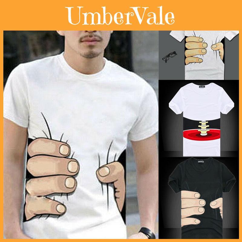 Nuova T-shirt da Uomo alla Moda Stampata 3D con Divertente Mano Grande Manica Corta**