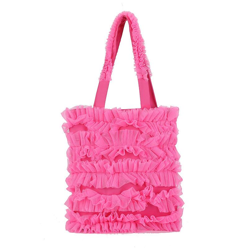 Korean Woman Bag Purse With Pleated Mesh And Satin Shoulder Strap For Daily Use