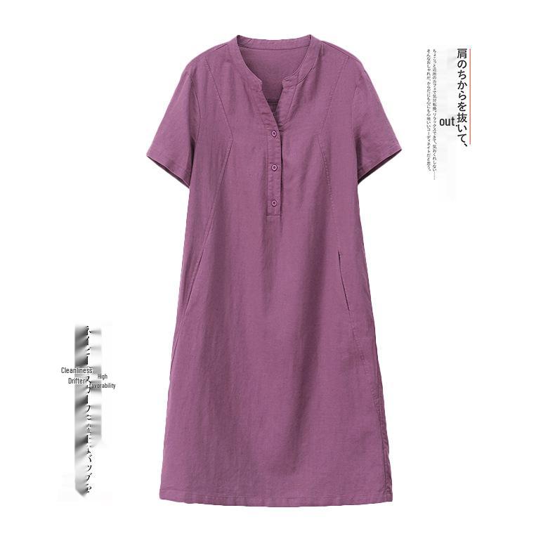 Plus Size Mid-Length Summer 2025 Cotton-Linen Dress for Women - Fashionable, Age-Reducing Style for Middle-Aged Mothers