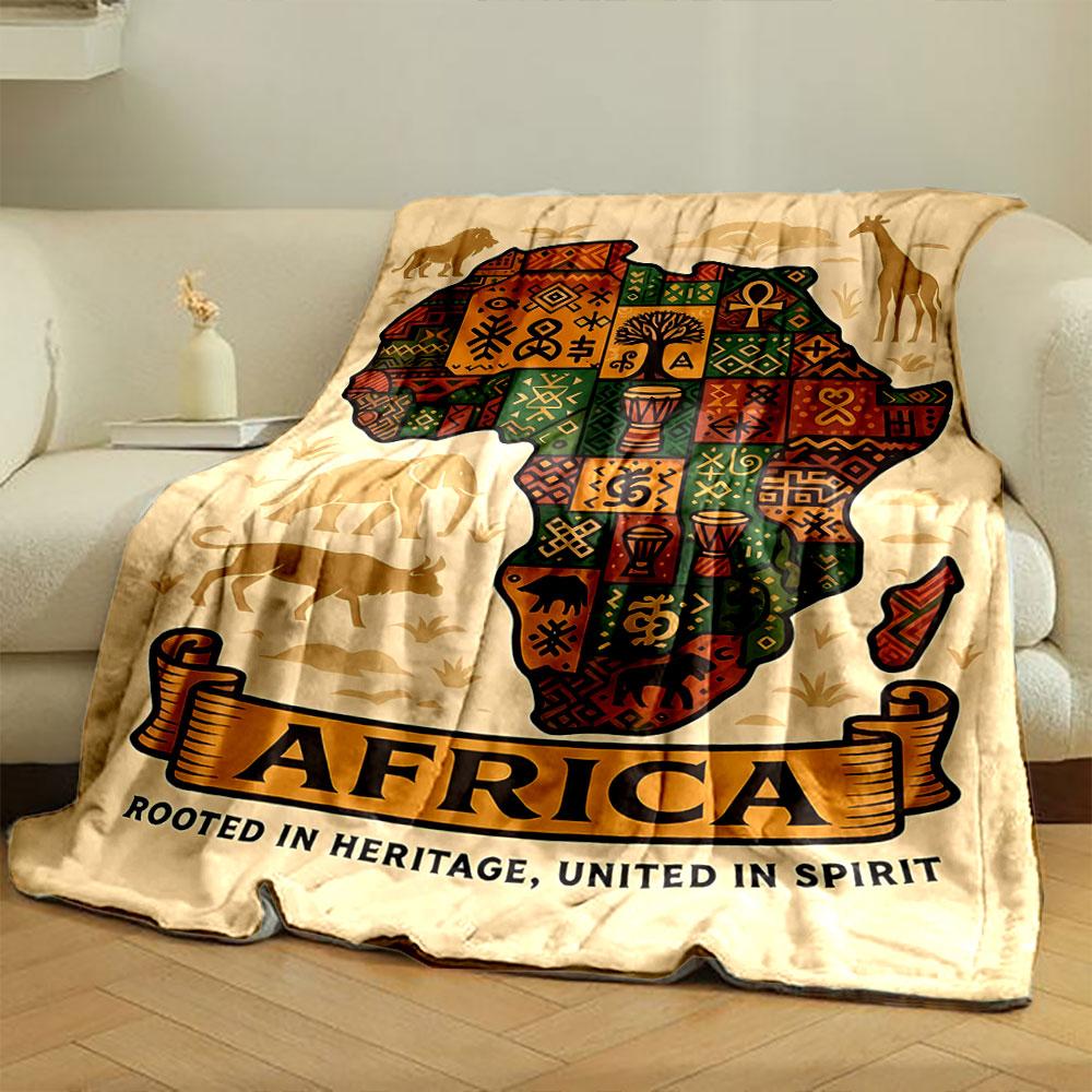 African Map Filled with Traditional Symbols, Patterns, and Cultural Motifs. for All Seasons Blanket Lunch Break Throw Gift