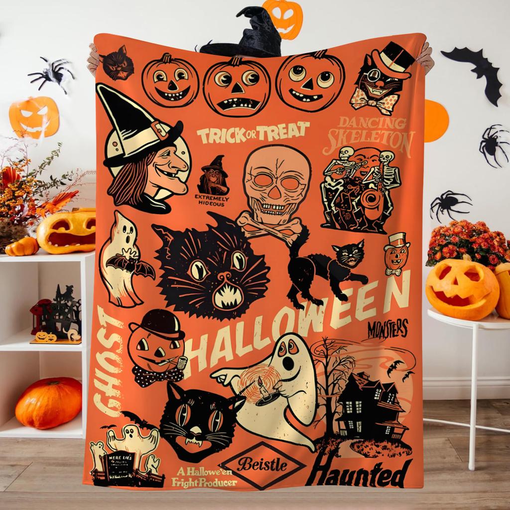 1pc Retro Style Halloween Blanket, Suitable for Sofas, Beds, Cars, Rooms, Offices, Camping, Exquisite Gift Blankets