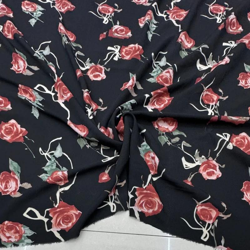 100x150cm Floral Printed Style Fabric Summer Silk Chiffon Fabric for Diy Sewing Soft Comfortable Dress Shirt Pajamas Pants