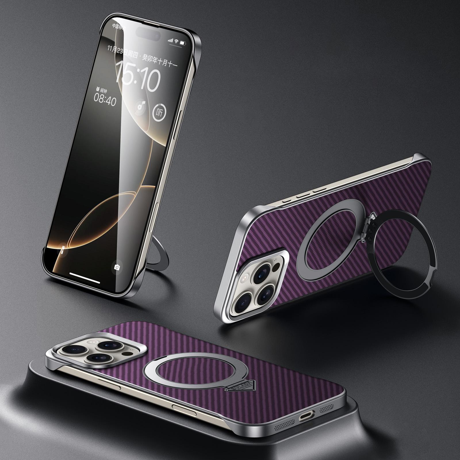 

SULADA For iPhone 15 Pro Max Case Compatible with MagSafe Kickstand PU+PC Phone Cover Carbon Fiber Texture Purple