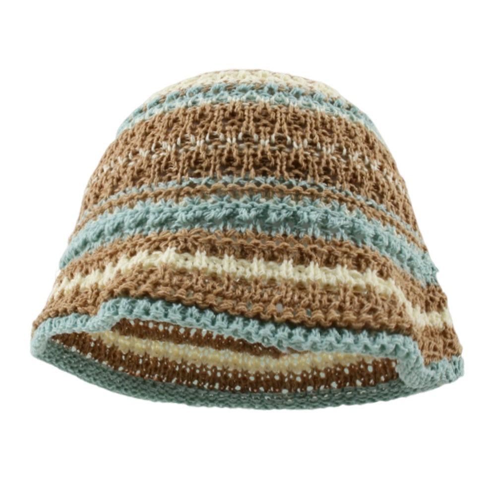 

UV Protection Fisherman Hat Striped Knitted Hollow Straw Bucket Cap Thin Sunshade Hat Outdoor хакі/синій