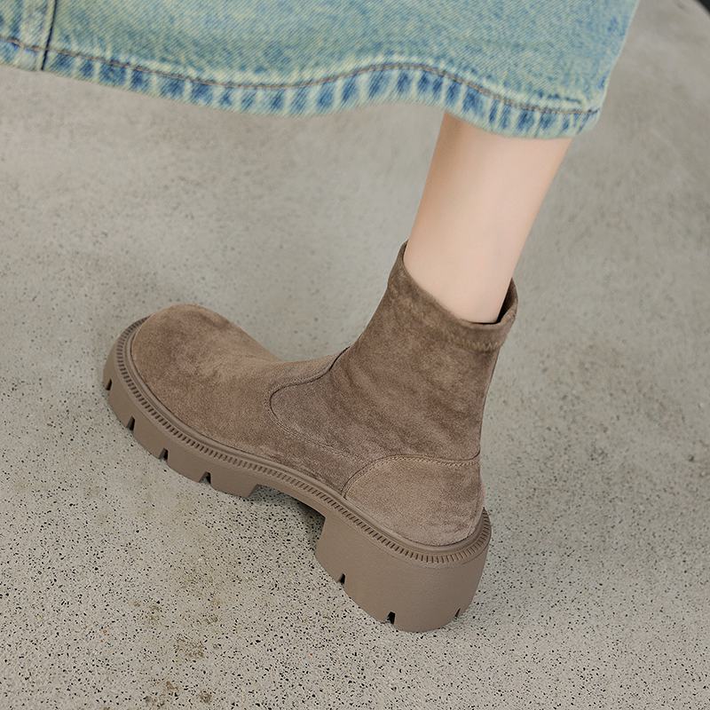 Krazing Pot Flock Round Toe Зимние толстые каблуки Современные короткие женские ботинки — фото 6