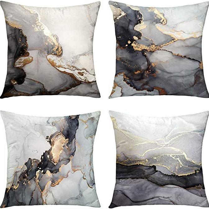 Nordic Marble Pattern Gold Edge Printed Peach Skin Pillow Cover Watercolor Ink Pattern Home Bedroom Pillow Cushion Cover