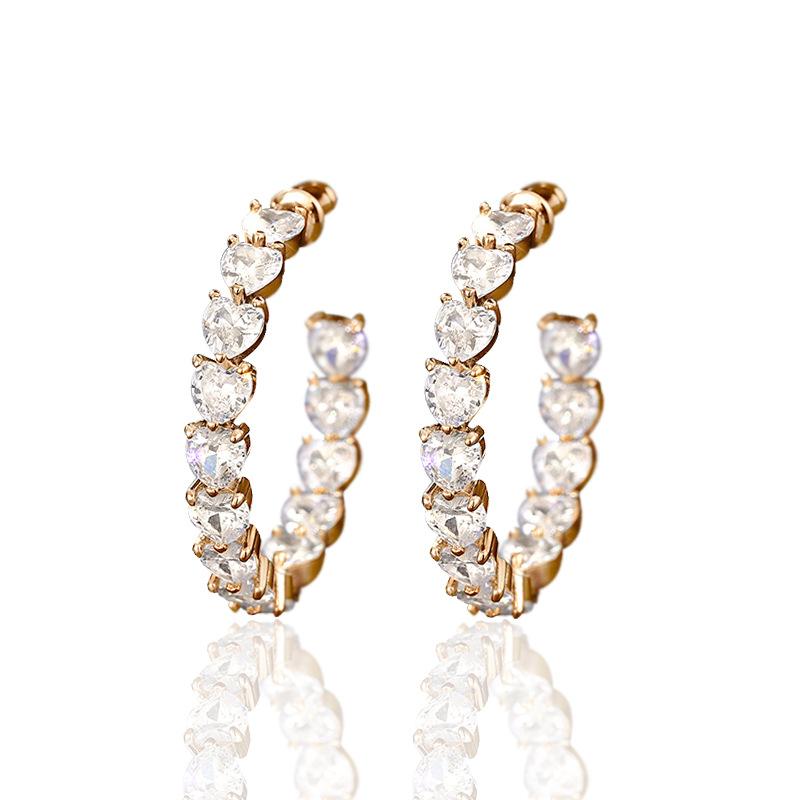 Multi Heart Shape Cubic Zirconia Open C Hoop Earrings Prong Set Rose Gold Plated Elegant Party Banquet Ladies Accessories