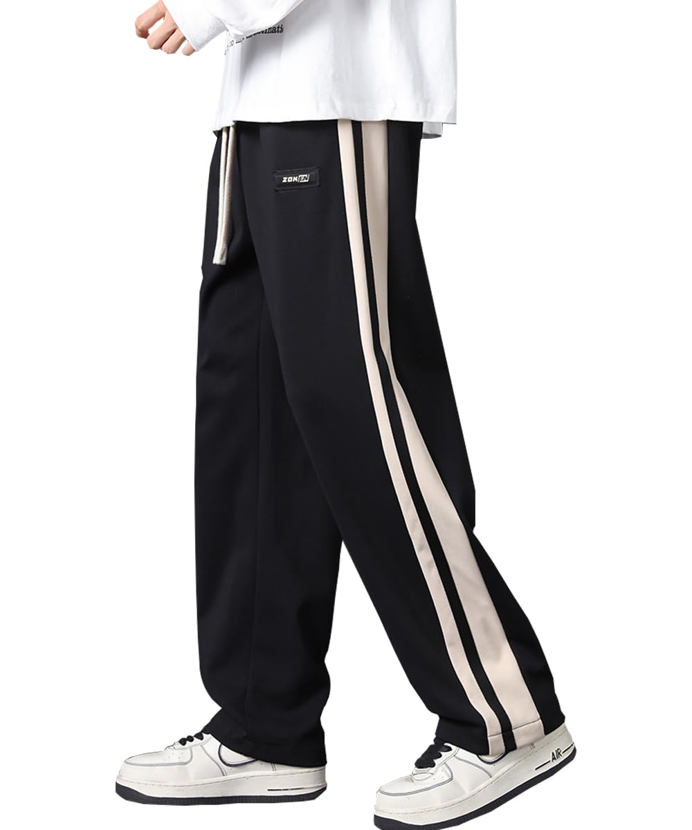 Inkpoo Pants with Striped Autumn and Popular for Winter and Plus Sizes Work All XL Men s Wide-leg Stitching, Style, Breathable, Pockets, Spring,