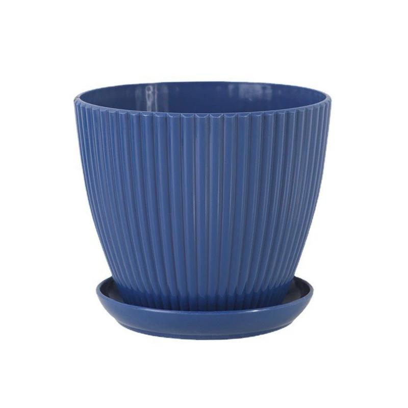 Succulent Potted Round Pot with Tray Plastic Flower Pot Vertical Striped Planters Double Layer Bonsai Home Office Desktop Decor