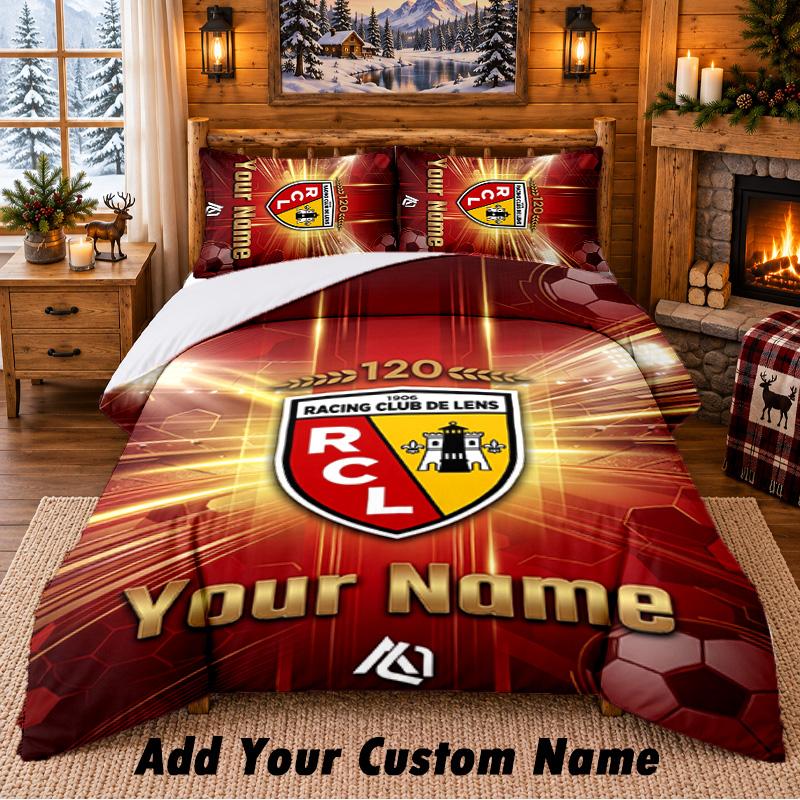 racing club de lens Pattern Bedding 3Pcs Set Custom Name, Bed Sheet And Pillowcases For Home Bedroom