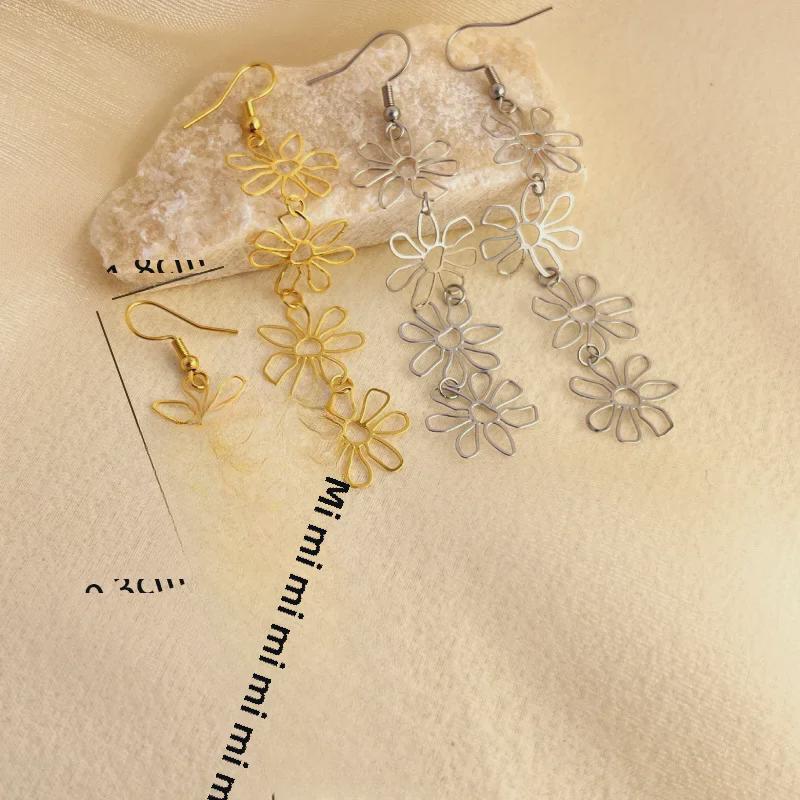 High-End Tassel Flower Earrings: 18k Gold-Plated Stainless Steel, Niche Design