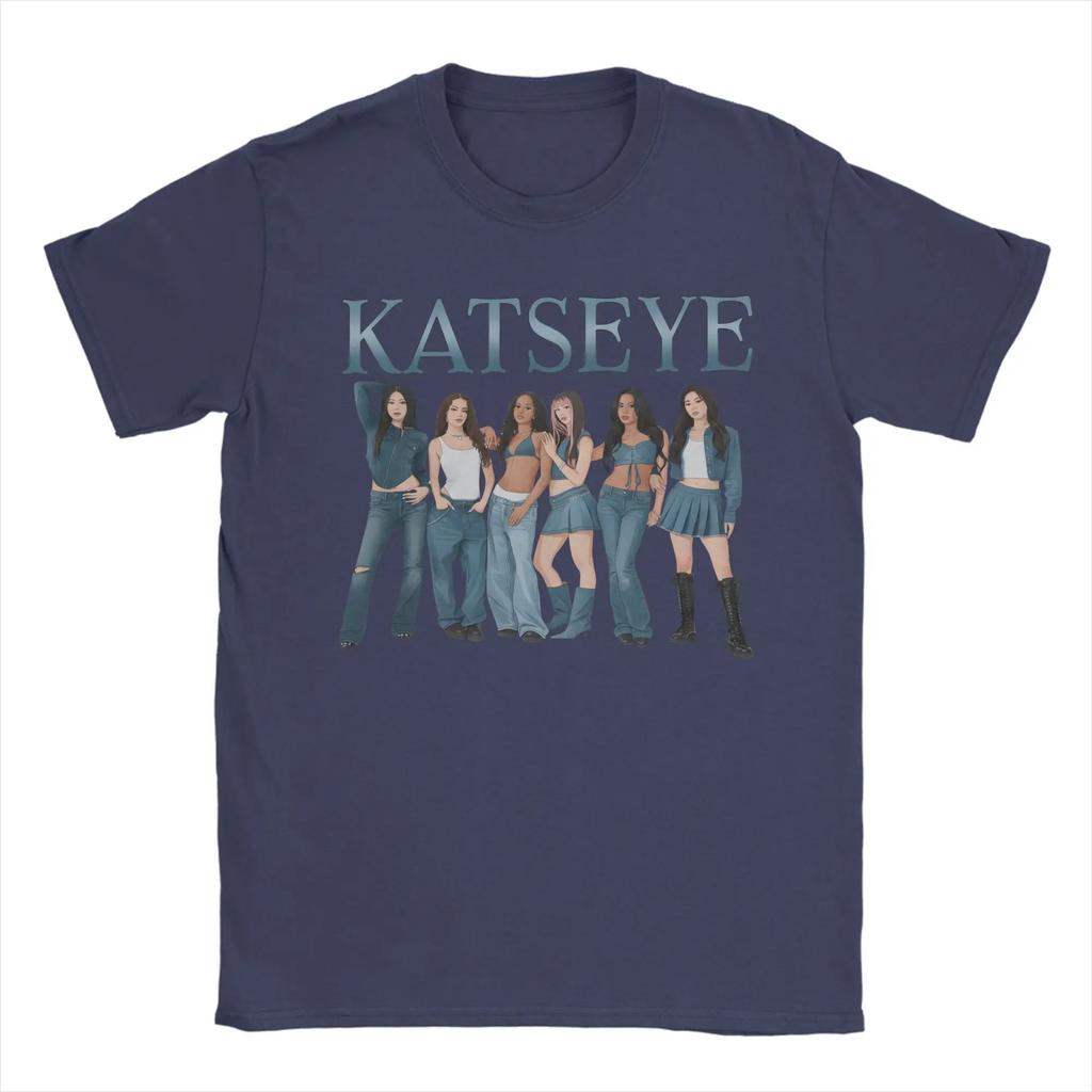 Katseye Denim Outfit Collage Fan Tribute Cotton TShirt Loose Fit for Global Girl Group Stans Comfortable Fashion Tshirts
