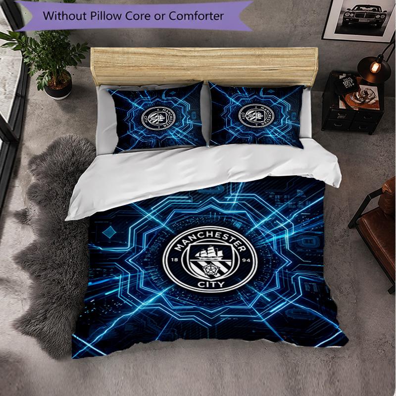 Set Lenzuola Manchester City Modello 3 Pezzi Morbida Copripiumino in Microfibra con Federe per Camera da Letto