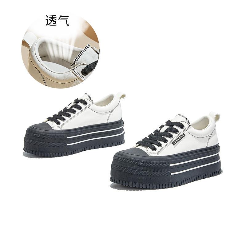 The First Layer of Cowhide Little White Shoes for Women 2025 Autumn New Thick-soled Heightening Biscuit Shoes Casual Versatile Sports Board Shoes for