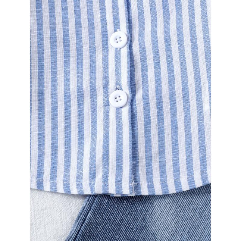 Zweiteiliges Set für Mädchen im Frühling und Herbst: Gestreiftes Langarmshirt + lange Jeanshose