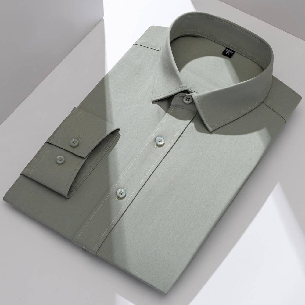 

Men s Solid Color Long Sleeve Spread Collar Classic Dress Shirt No Pocket Regular Fit All-Season Comfort Stretch Bamboo Fiber Business Office Shirt 44 армія зелений колір