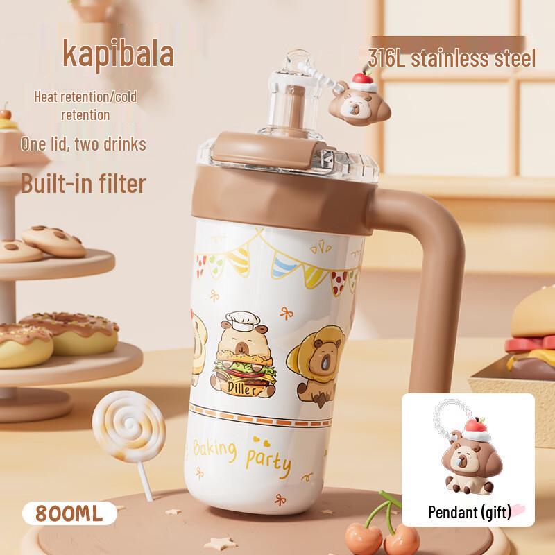 Dilebei Capybara Kids Insulated Straw Bottle