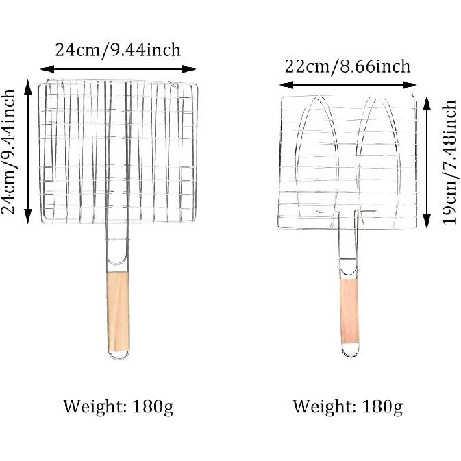 BBQ Net Basket - Grilling Baskets for Fish - Portable Stainless Steel BBQ Grill Basket BBQ Grill Net BBQ Accessories with Wooden Handle for