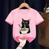 Noodle Ramen Cat TShirt Foodie Lover T Shirts Black Cat Noodle Kids TShirts Retro Casual Short Sleeve Tshirt Girl Boy Clothes