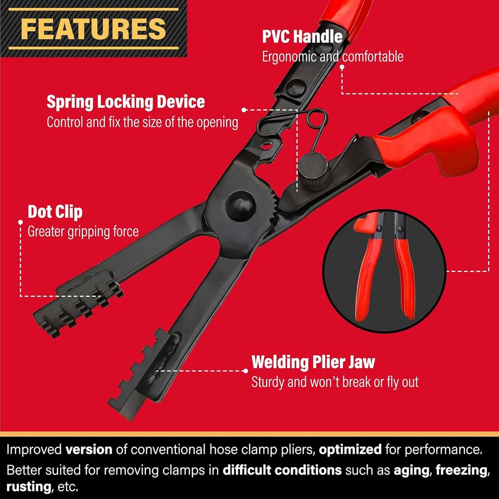 Heavy-duty Straight Hose Clamp Pliers with Locking Device for Quick Removal and Installation of Various Types of Strong and Hard-to-reach Hose